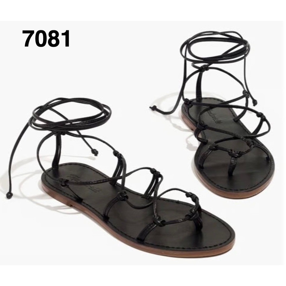 Madewell Boardwalk Lace Up Gladiator Sandals Black Leather Womens Size 8